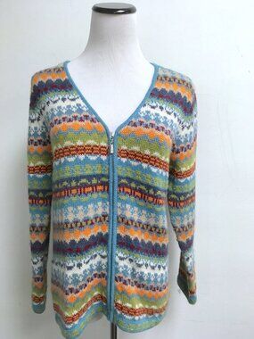 Peruvian imports Fair isle blue alpaca zip cardigan S